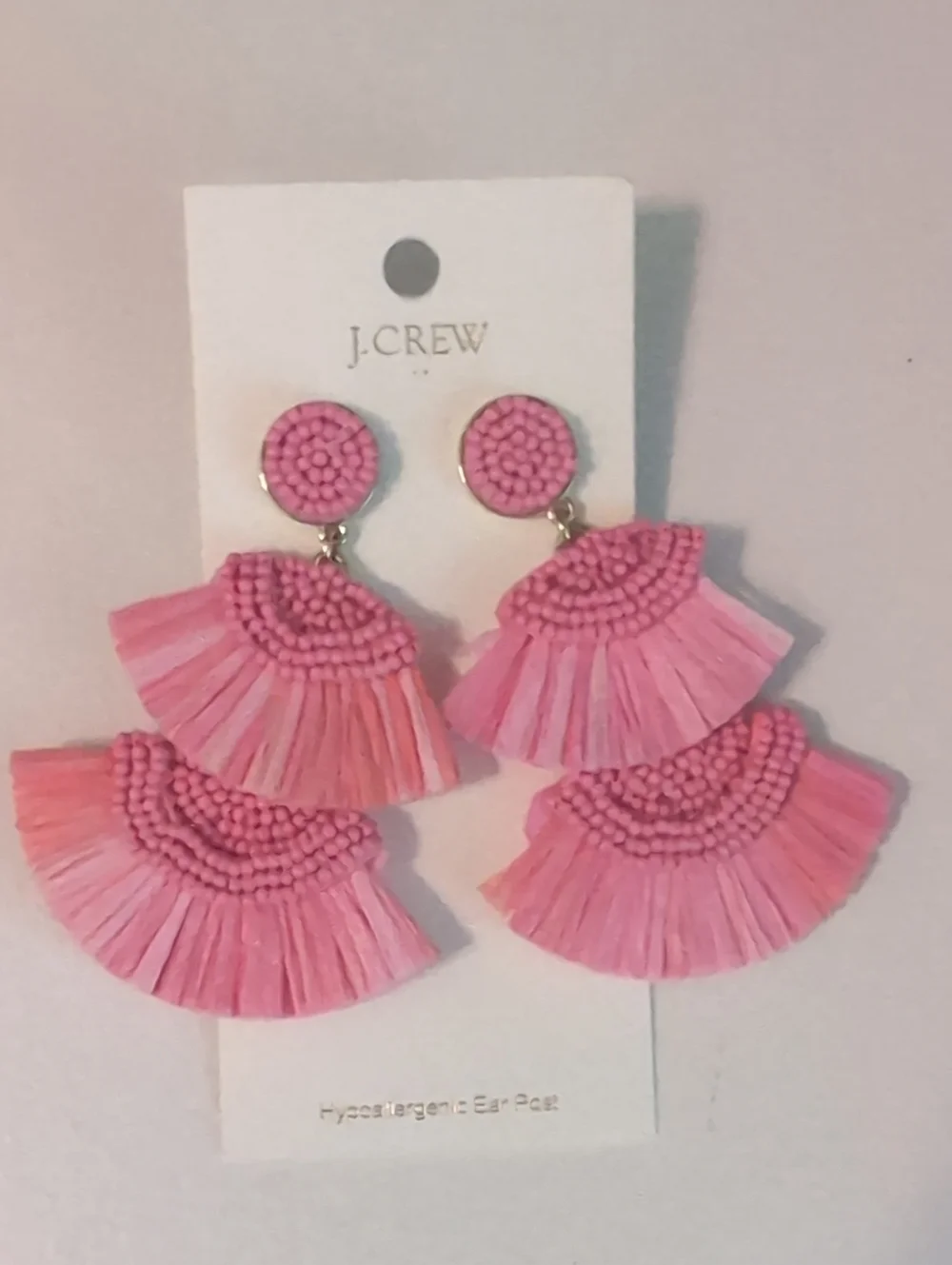 J. Crew Pink Beaded Fringe Drop Earrings - Picture 1 of 4